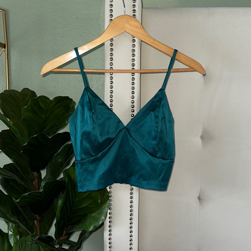 Teal satin crop top from Windsor